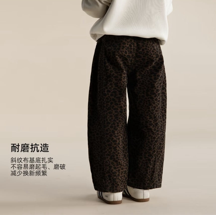 110-160cm 低調復古豹紋闊腿褲|個性單品
