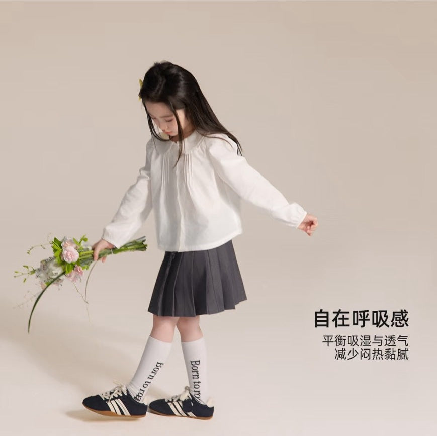 110-160cm女童長袖娃娃領白襯衫|正式休閒皆可
