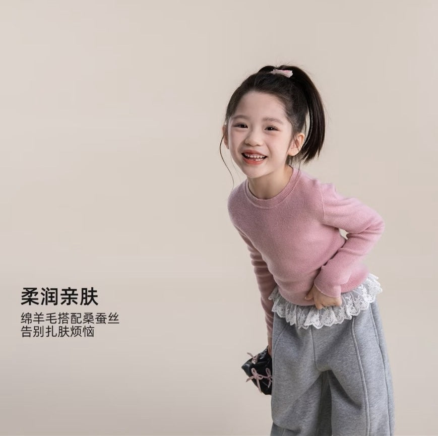 110-170cm 親子裝|桑蠶絲+羊毛針織圓領氧氣衣|基礎單品