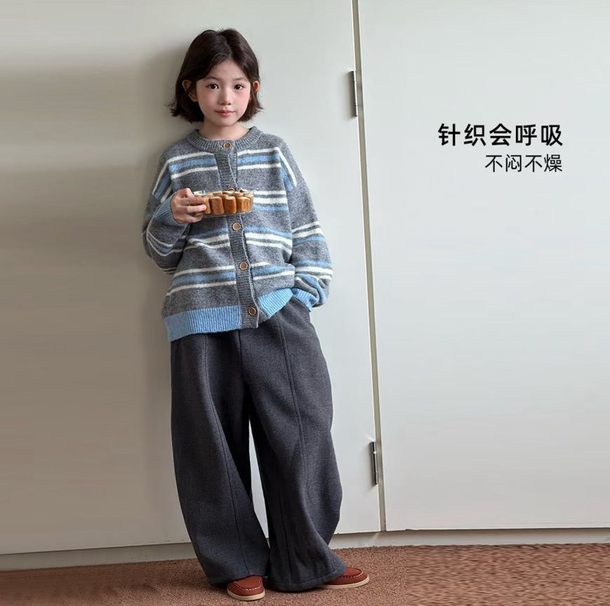 130-170cm中大童.親子裝|兒童羊毛混紡條紋針織開衫外套|羊麗絨科技