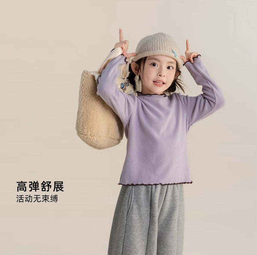 110-160cm 女童.中大童|慕斯絨木耳邊長袖打底衫
