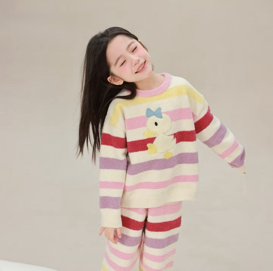80-160cm ♥︎ 兒童棉軟搖粒絨條紋睡衣套裝|2 colors