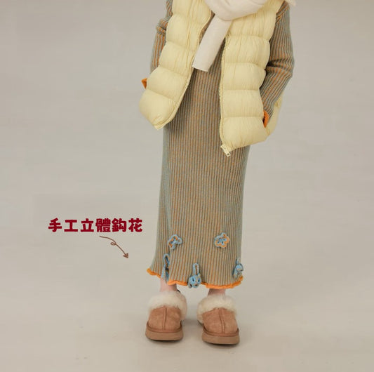 100-160cm ♥︎ 女童立體鈎花針織撞色連身裙