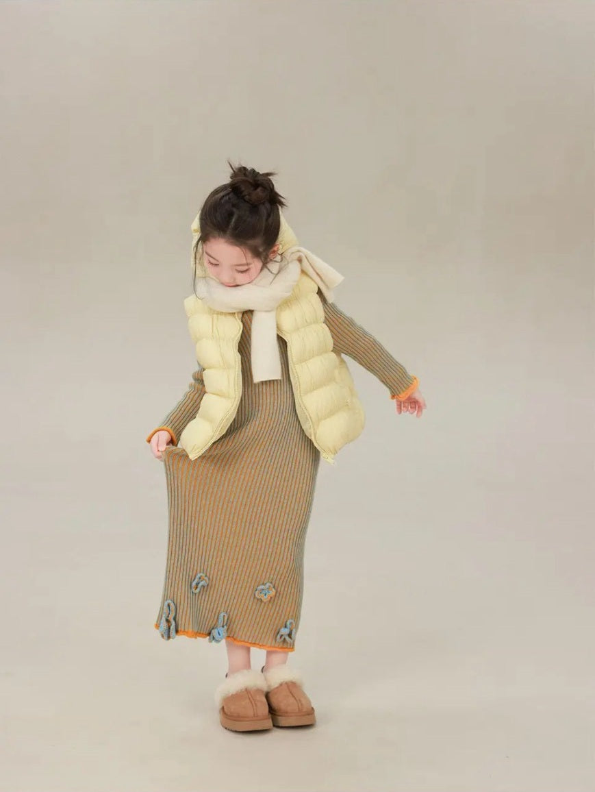 100-160cm ♥︎ 女童立體鈎花針織撞色連身裙