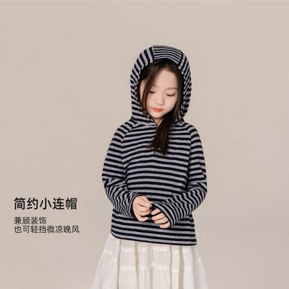 110-170cm 中大童雪花麻條紋連帽上衣｜百搭單品