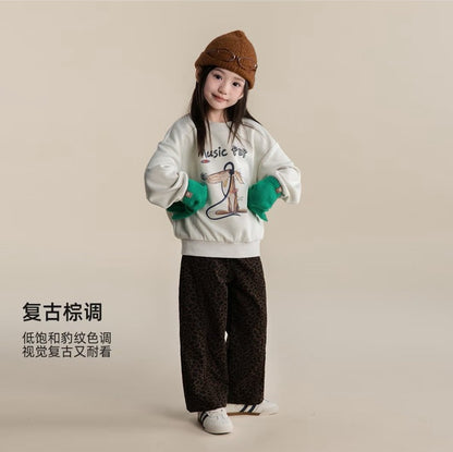 110-160cm 低調復古豹紋闊腿褲｜個性單品