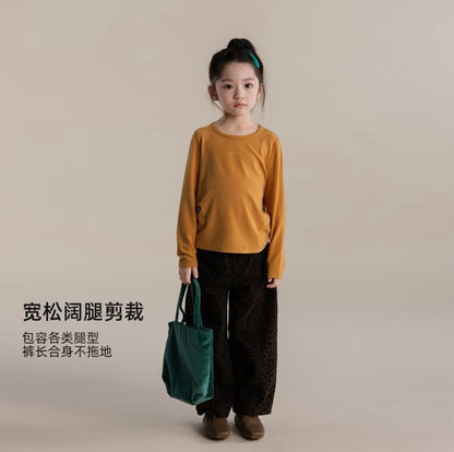 110-160cm 低調復古豹紋闊腿褲｜個性單品