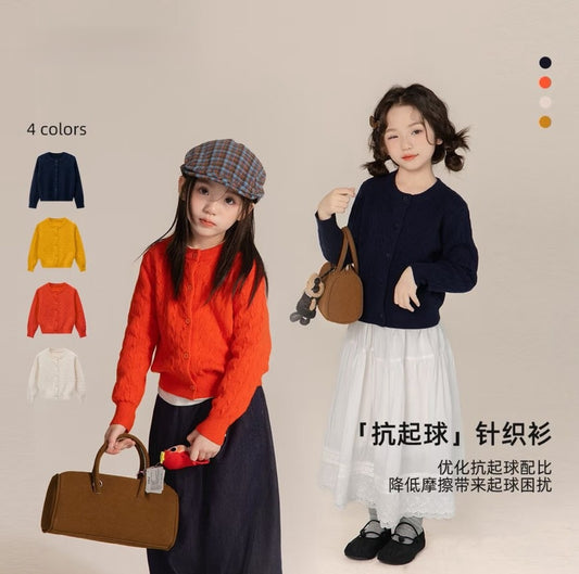 110-170cm 親子裝｜日系安迪絨兒童麻花毛衣外套｜小學生上學百搭