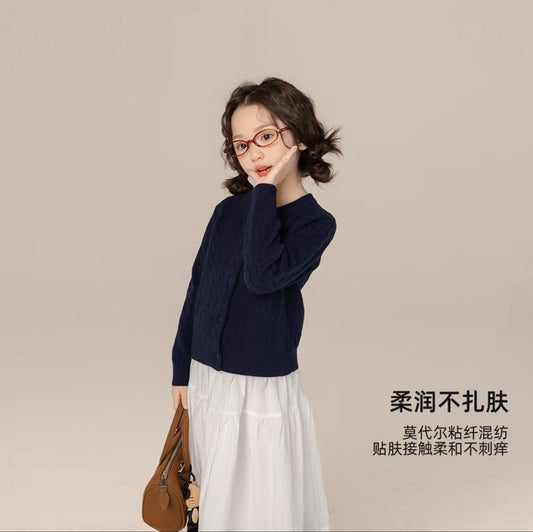 110-170cm 親子裝｜日系安迪絨兒童麻花毛衣外套｜小學生上學百搭