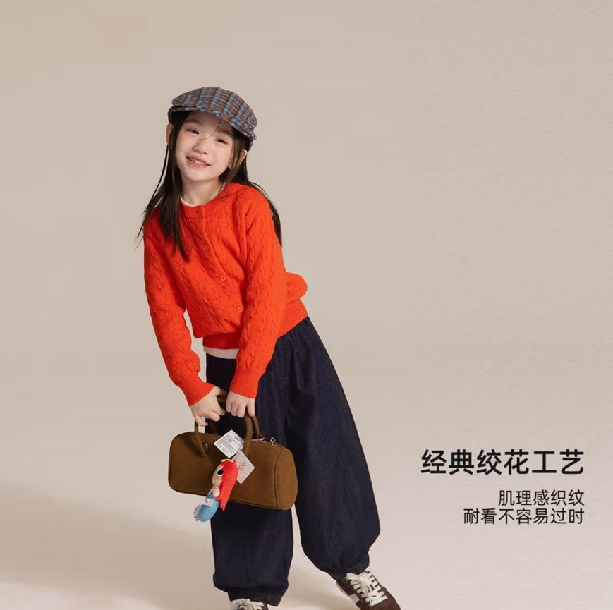 110-170cm 親子裝｜日系安迪絨兒童麻花毛衣外套｜小學生上學百搭