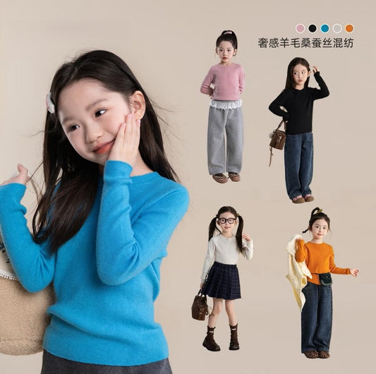 110-170cm 親子裝｜桑蠶絲+羊毛針織圓領氧氣衣｜基礎單品