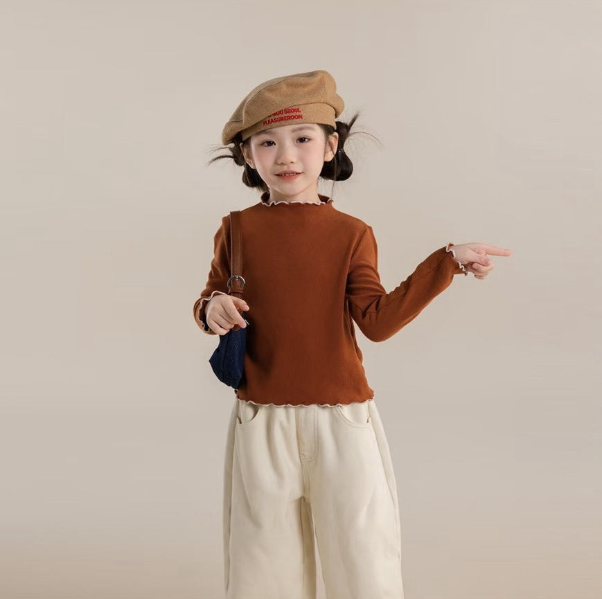 110-160cm 女童．中大童｜慕斯絨木耳邊長袖打底衫