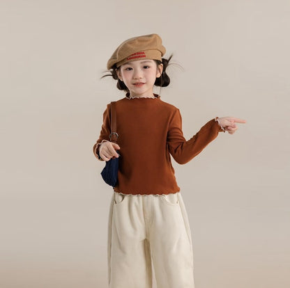 110-160cm 女童．中大童｜慕斯絨木耳邊長袖打底衫