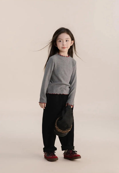 110-160cm 女童．中大童｜慕斯絨木耳邊長袖打底衫