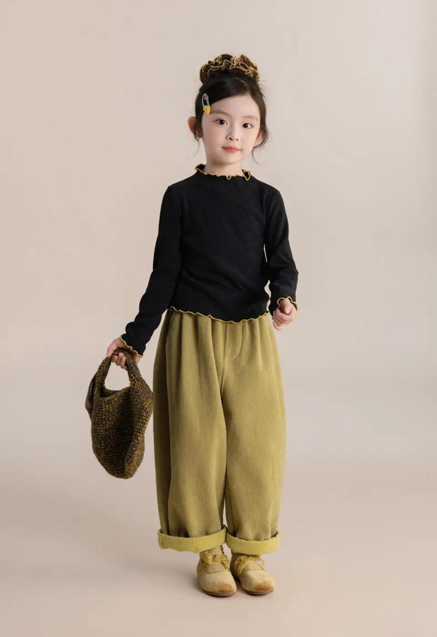 110-160cm 女童．中大童｜慕斯絨木耳邊長袖打底衫