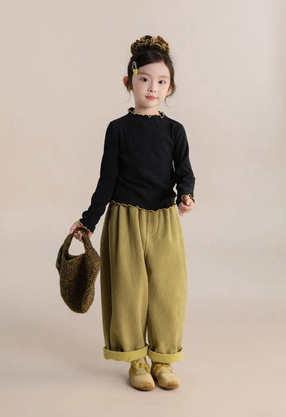 110-160cm 女童．中大童｜慕斯絨木耳邊長袖打底衫