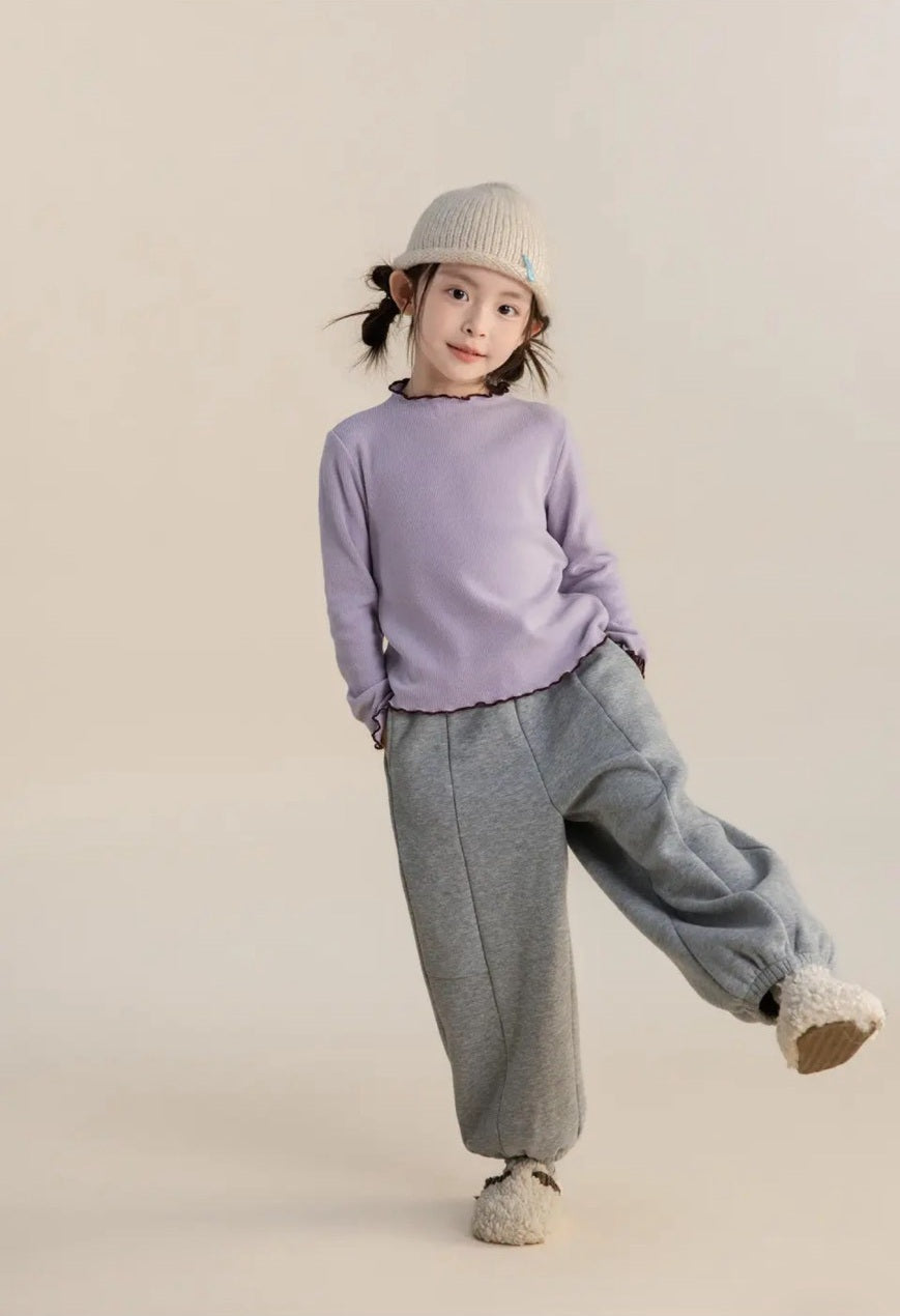 110-160cm 女童．中大童｜慕斯絨木耳邊長袖打底衫
