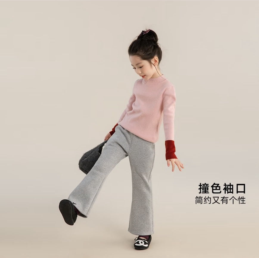 110-160cm中大童｜兒童安柔絨長袖撞色針織衫｜改良抗起球