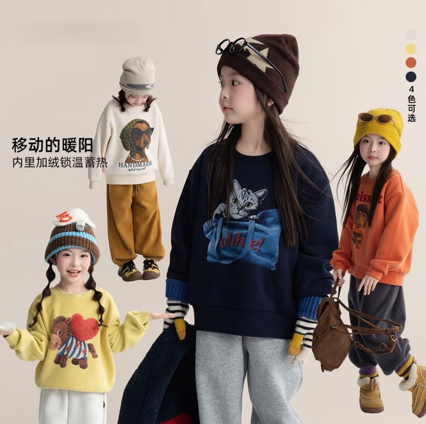 110-160cm ♥︎ 兒童加絨卡通大學T｜4 colors