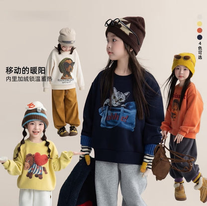 110-160cm ♥︎ 兒童加絨卡通大學T｜4 colors