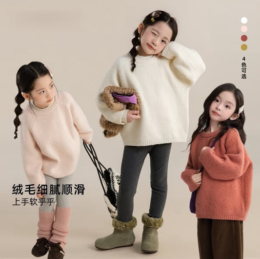 110-160cm ♥︎ 純色顆粒絨女童針織毛衣｜4 colors