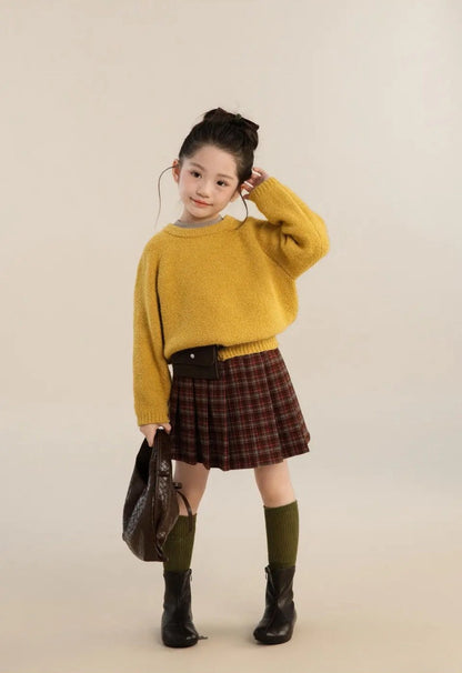 110-160cm ♥︎ 純色顆粒絨女童針織毛衣｜4 colors