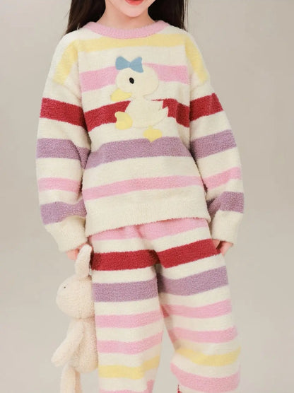 80-160cm ♥︎ 兒童棉軟搖粒絨條紋睡衣套裝｜2 colors