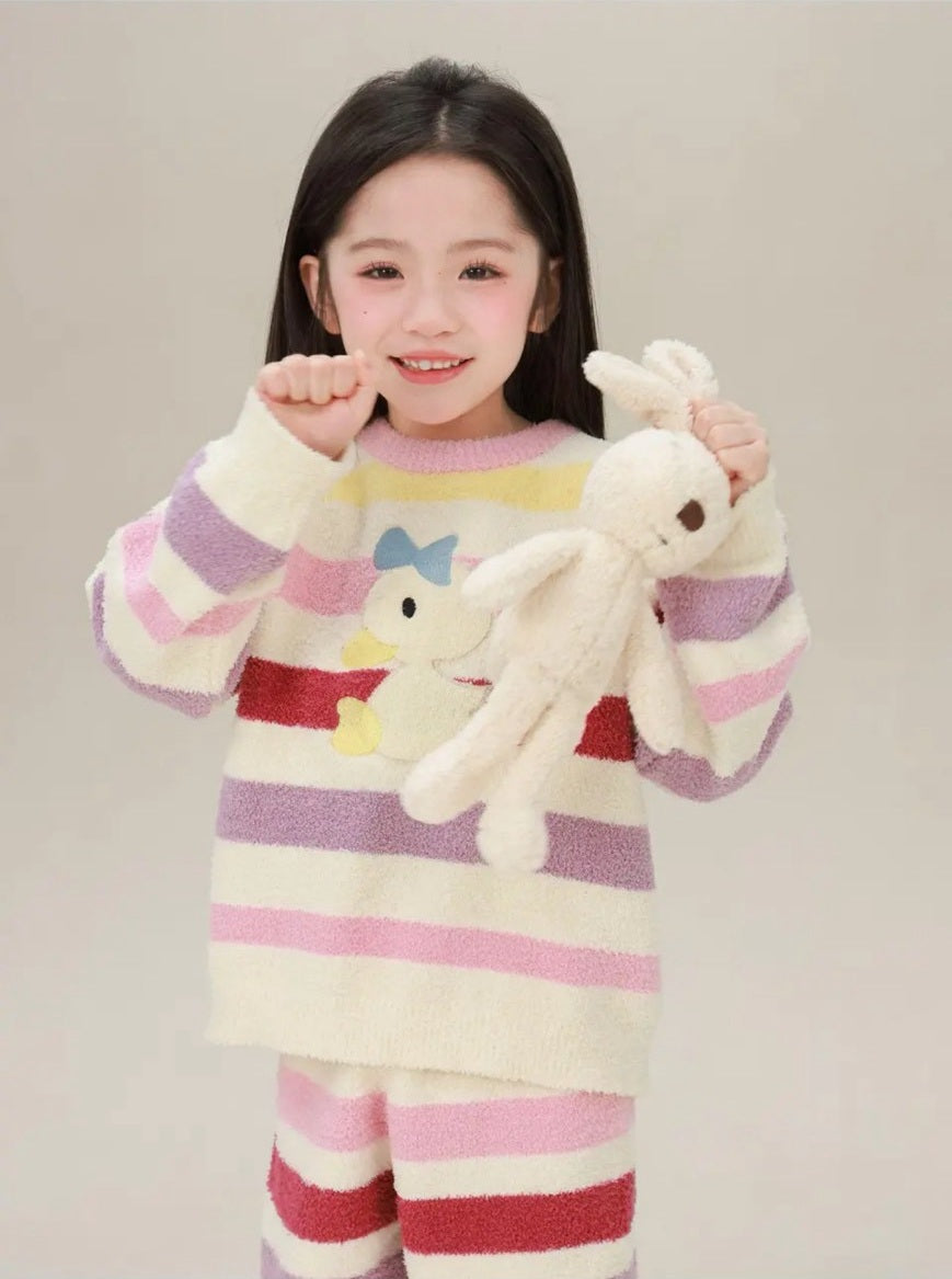 80-160cm ♥︎ 兒童棉軟搖粒絨條紋睡衣套裝｜2 colors