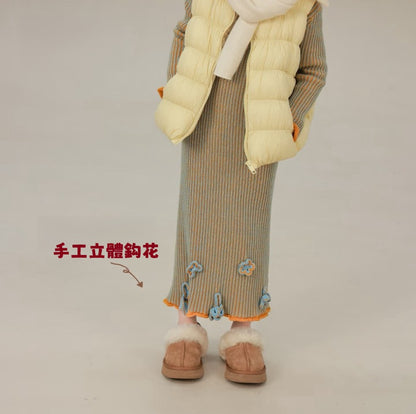 100-160cm ♥︎ 女童立體鈎花針織撞色連身裙