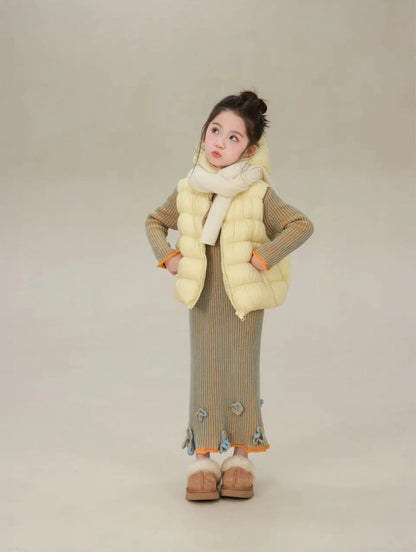 100-160cm ♥︎ 女童立體鈎花針織撞色連身裙