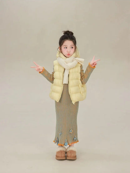 100-160cm ♥︎ 女童立體鈎花針織撞色連身裙