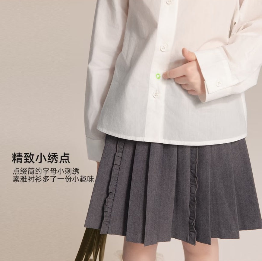 110-160cm兒童小翻領長袖白襯衫｜正式穿搭