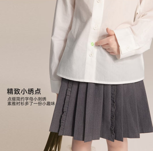 110-160cm兒童小翻領長袖白襯衫｜正式穿搭
