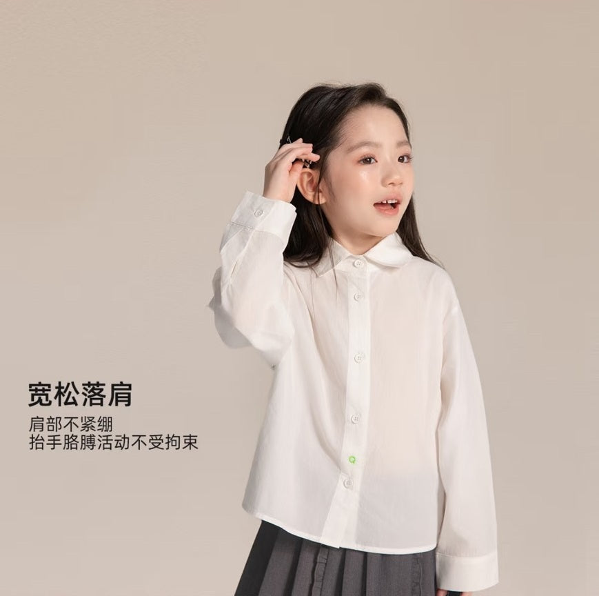 110-160cm兒童小翻領長袖白襯衫｜正式穿搭