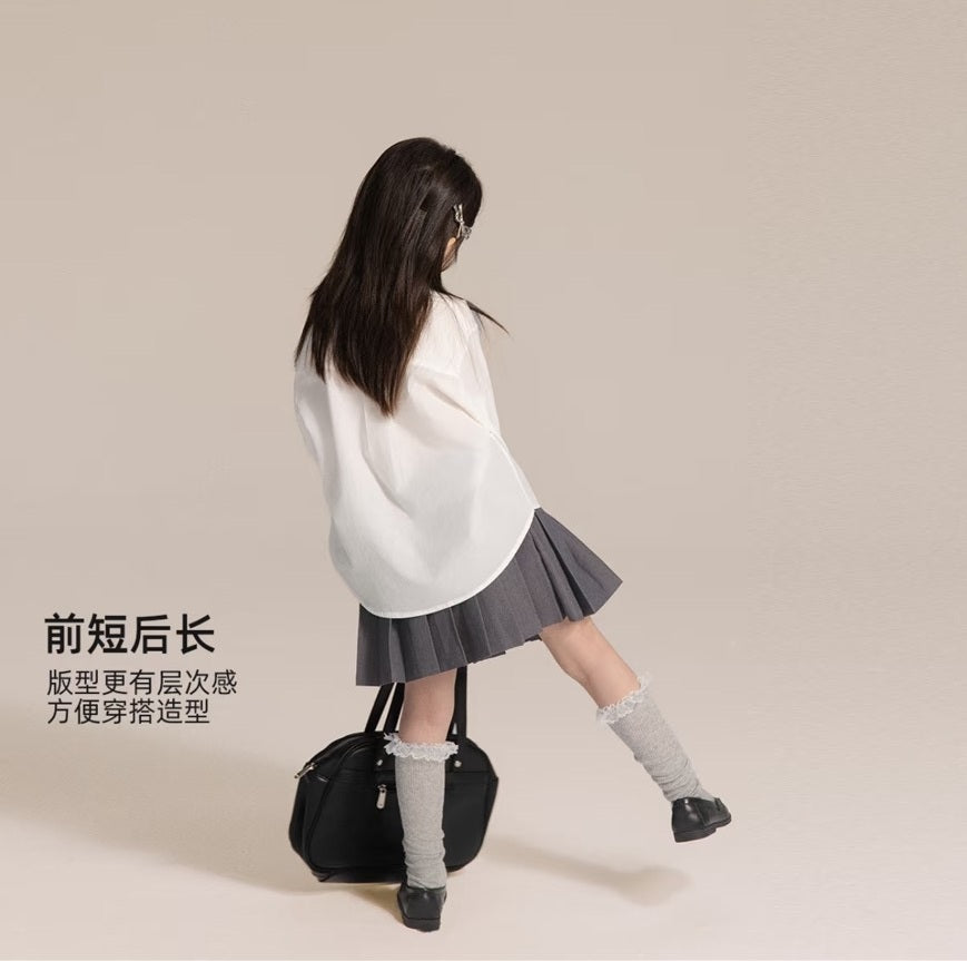 110-160cm兒童小翻領長袖白襯衫｜正式穿搭