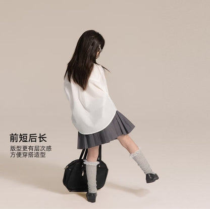 110-160cm兒童小翻領長袖白襯衫｜正式穿搭